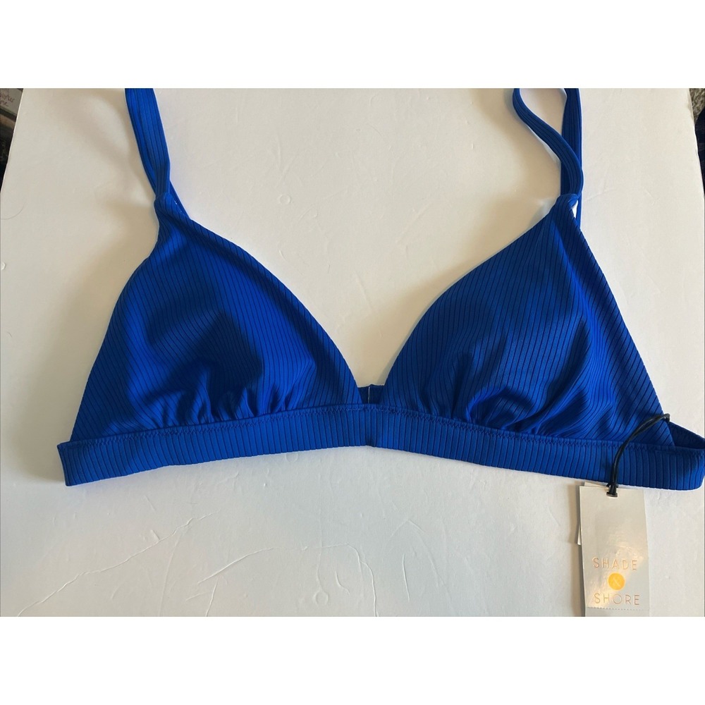 Shade & Shore Bikini Top Women XL Blue NWT Ribbed Triangle C649